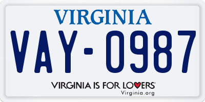 VA license plate VAY0987