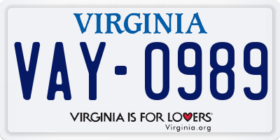 VA license plate VAY0989