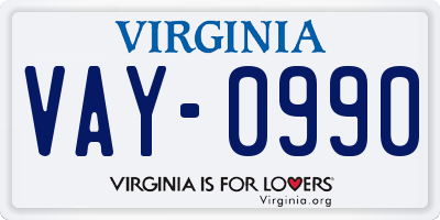 VA license plate VAY0990