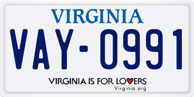 VA license plate VAY0991