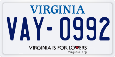 VA license plate VAY0992