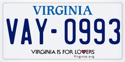VA license plate VAY0993
