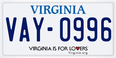 VA license plate VAY0996