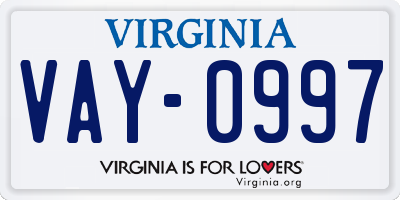 VA license plate VAY0997