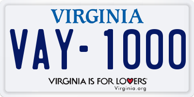 VA license plate VAY1000