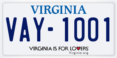 VA license plate VAY1001