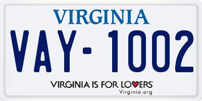 VA license plate VAY1002