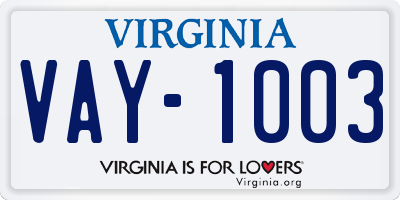 VA license plate VAY1003