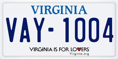 VA license plate VAY1004
