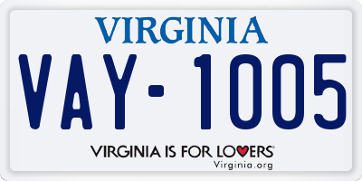 VA license plate VAY1005