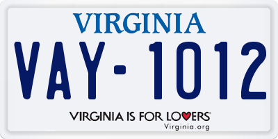 VA license plate VAY1012