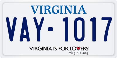 VA license plate VAY1017