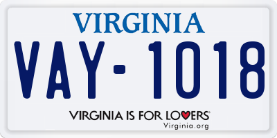VA license plate VAY1018