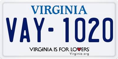 VA license plate VAY1020