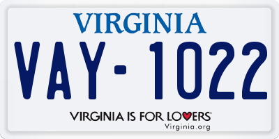 VA license plate VAY1022