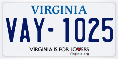 VA license plate VAY1025