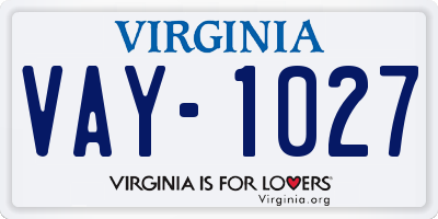 VA license plate VAY1027