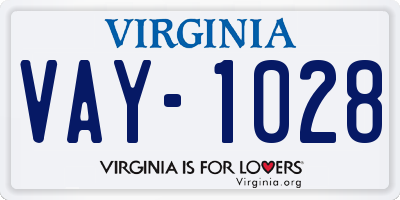 VA license plate VAY1028