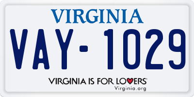 VA license plate VAY1029