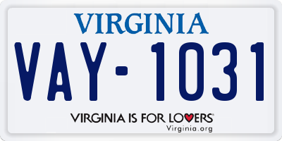 VA license plate VAY1031