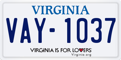 VA license plate VAY1037