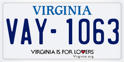VA license plate VAY1063