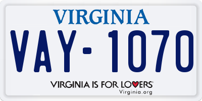 VA license plate VAY1070