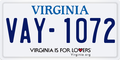 VA license plate VAY1072