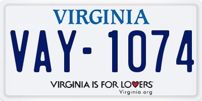 VA license plate VAY1074