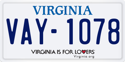 VA license plate VAY1078