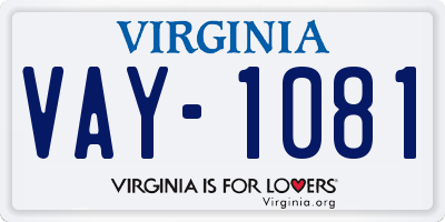 VA license plate VAY1081
