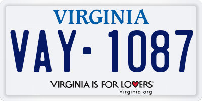 VA license plate VAY1087