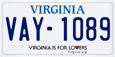 VA license plate VAY1089