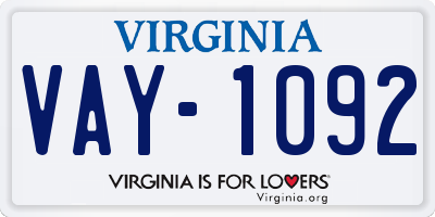 VA license plate VAY1092