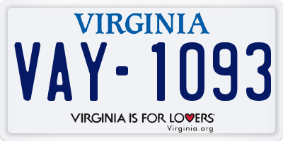 VA license plate VAY1093