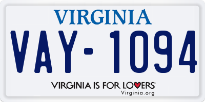 VA license plate VAY1094