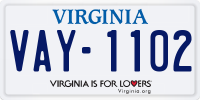 VA license plate VAY1102