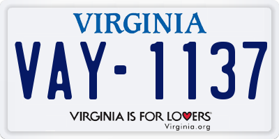 VA license plate VAY1137