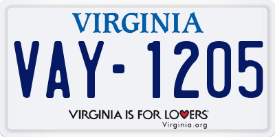 VA license plate VAY1205