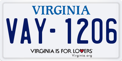 VA license plate VAY1206
