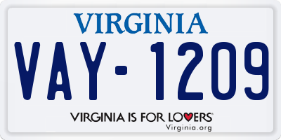 VA license plate VAY1209