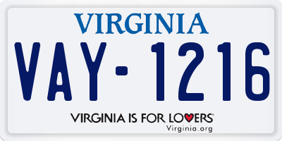 VA license plate VAY1216