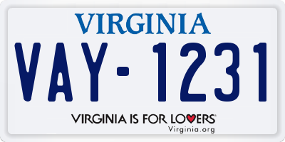 VA license plate VAY1231
