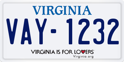 VA license plate VAY1232