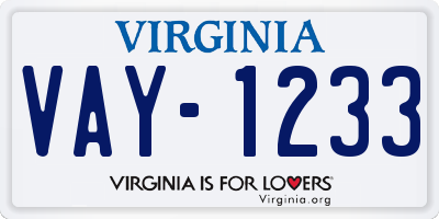 VA license plate VAY1233