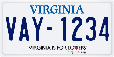 VA license plate VAY1234