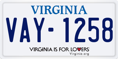 VA license plate VAY1258