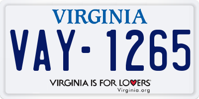 VA license plate VAY1265