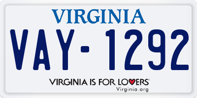 VA license plate VAY1292