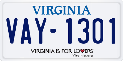 VA license plate VAY1301